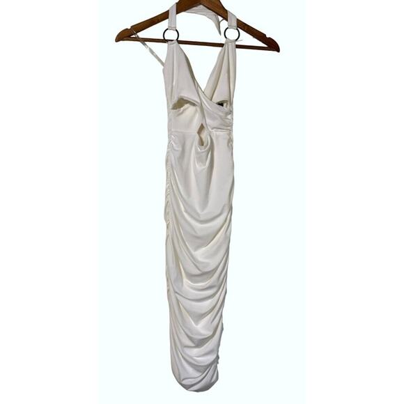Nookie Riley Ring Midi Dress Ivory Sleeveless Lined Zip Back Ruched NWT Small - Picture 3 of 16